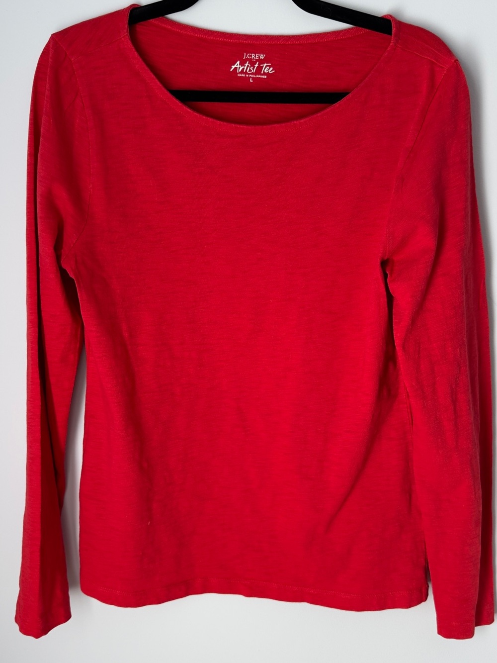 J. Crew Bright Red Long-Sleeve Scoop Neck 100% Cotton Artist Tee Size Large